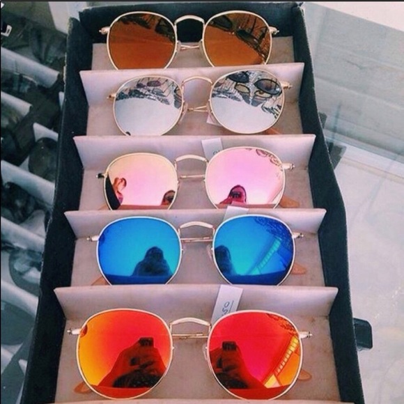 Pink & Gold Chic Round Reflective Sunglasses - Picture 4 of 5